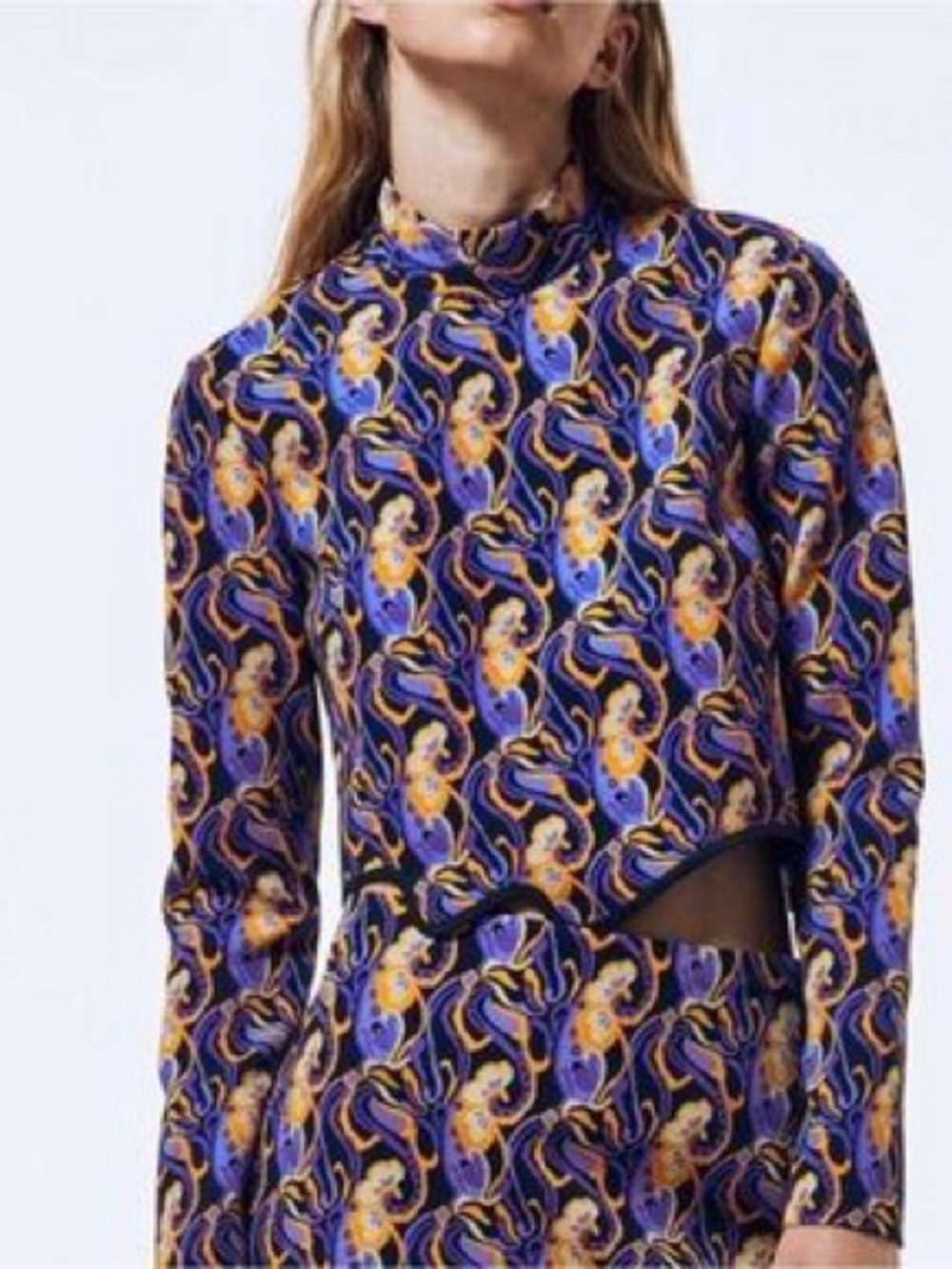 Zara Gucci Pattern Long Sleeve Crop Top with Mock Neck